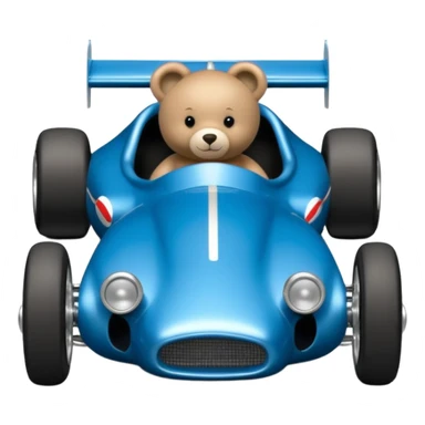  Metallic blue and lightly chrome-accented Antique-looking  kid-sized race car for teddy bear with custom aero body and rear wing  sticker