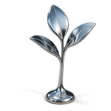 stylized chrome plant with three shiny petals growing upward, futuristic and smooth sticker