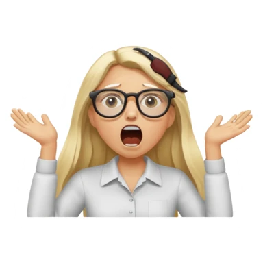 blonde girl with long hair, white glasses, shouting bad words sticker