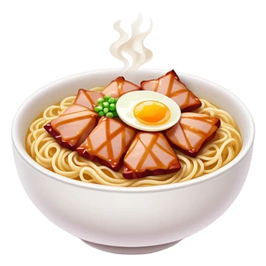 Cantonese Wonton Noodles with char siu pork, simplified emoji style with bold outlines and bright colors, cartoon style Hong Kong style thin egg noodles sticker