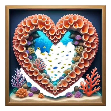 Cinematic Realistic Heart Reef Landscape Emoji, depicted with a naturally heart‚Äêshaped coral formation in vibrant marine hues, rendered with detailed underwater textures and luminous lighting. sticker