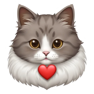 Grey Brown cat with a white heart sticker