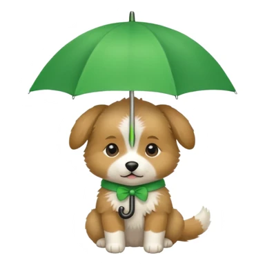 baby dog hold small green umbrella sticker