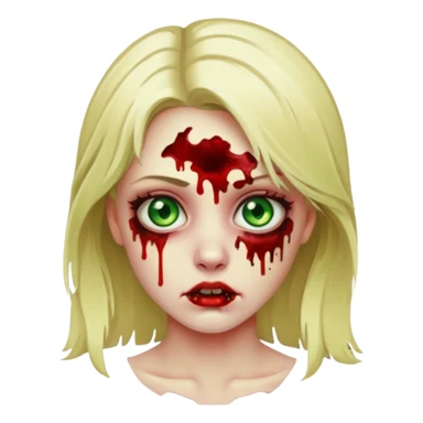 faça um emoji de um zumbi, uma menina loira com olho verdes, sangue sticker