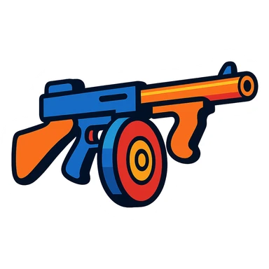 cartoon style tommy gun, no background sticker