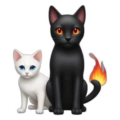 Black Cat with red fire eyes and white dog with blue fire eyes sticker