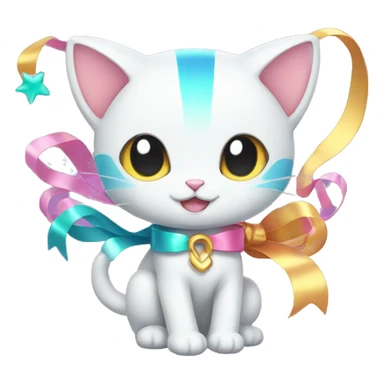 Shiny colorful Mew with ribbons sticker