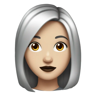 White Girl with black shoulder length way hair with brown eyes and red lips with a black top sticker