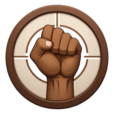 Round emblem symbolizing combat sports, featuring a clenched fist facing forward at the center. The fist is bold and strong, representing power and skill in martial arts. Surrounding the fist are dynamic lines, giving the emblem a sense of motion and energy. sticker