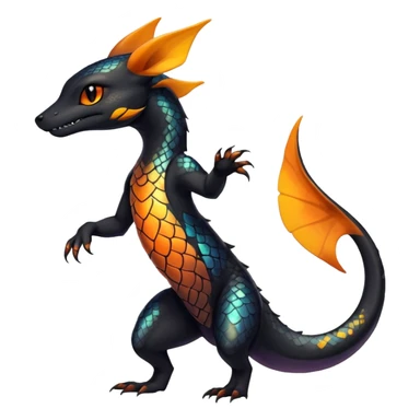 Colorful Iridescent Exotic Black and Orange Salandit-Aurorus-Umbreon-Fakémon-hybrid-creature (full body)  sticker