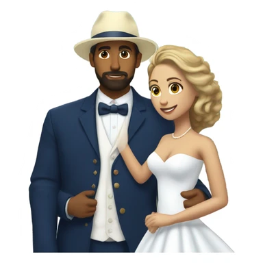 Puerto rican beard short hair with blue hat and navy blue suit getting Married with blond long hair girl with white  wedding dress  sticker