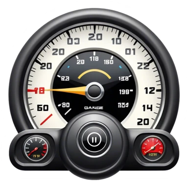 An icon showing a racing game interface, inspired by Grand Turismo. The design features a garage with a selection of high-performance cars, along with race track visuals in the background. Speedometer, lap timer, and other HUD elements add to the excitement. Transparent background sticker