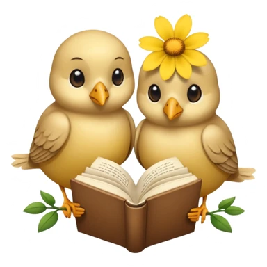 2 beige Birds reading books + flower sticker