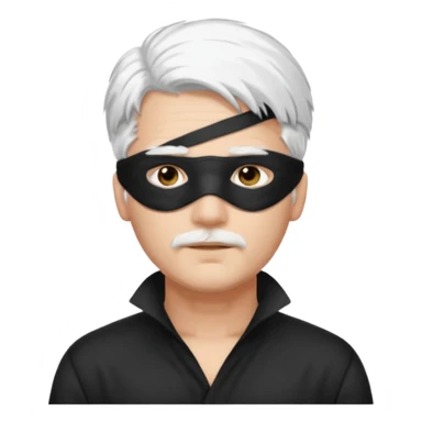 A guy with standing white hair and a black blindfold sticker