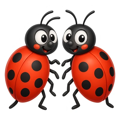 Make the two ladybugs more cartoonish in the style of apple emojis, with big eyes and playful faces, keeping the apple emoji style look. sticker