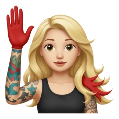blonde girl with long hair waving with tattoos sticker