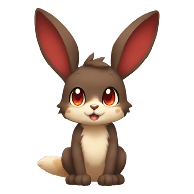 Cute, Chibi, Kemono-style, Anthro, Fur-Sona, Dark-Brown, Normal-type-Ground-type Tan-Rabbit-Fakémon with Dark-Red eyes, beige belly, beige paws, beige feet, beige freckles, full body sticker