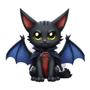 Cute edgy cool beautiful realistic vampiric dark eldritch fantasy Litten-Fakémon-Digimon with bat-wings as ears full body, cloak, choker collar, harness, leg straps sticker