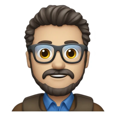 Man met dunne baard, donkerbruin haar, zwarte bril, blauwe ogen sticker