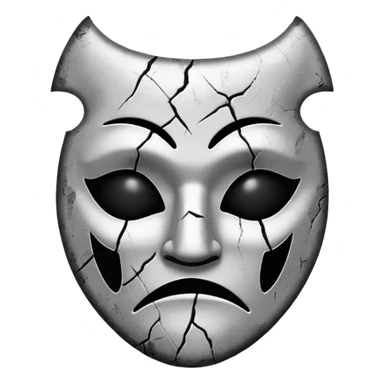 Minimalist emoji-style sticker of a sad theater mask with chipped surface, grayscale tones, one eye empty, slight burn marks

 sticker