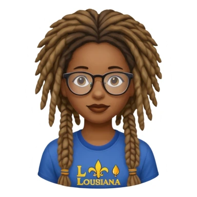 Black girl with dreadlocks and glasses with a Louisiana shirt  sticker