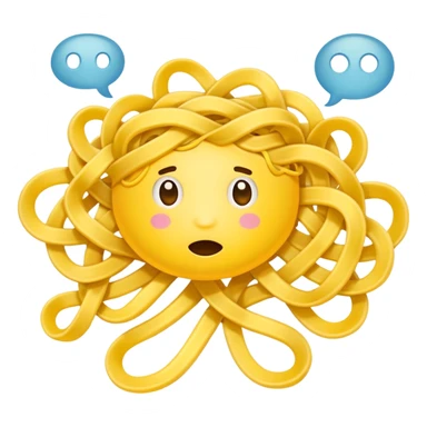 Thought bubble with messy tangled up noodle inside sticker