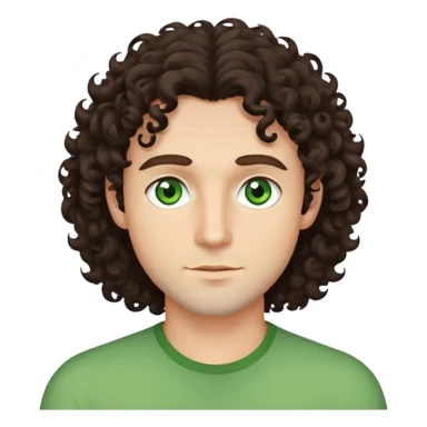 man with shoulder-length dark brown curly hair and light green eyes sticker
