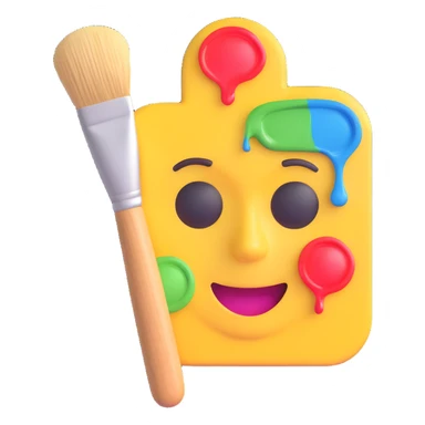 painter's palette with brush, 3D emoji style, vibrant colors, glossy look, no text sticker