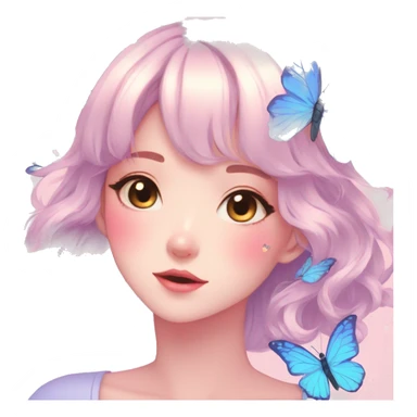 Gorgeous pastel anime style lady with blushing face and butterflies aesthetic trending style sticker