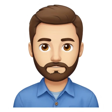 Head portrait of Puerto Rican actor René Monclova. Round face, wide jaw, light complexion. Expressive brown eyes, thick eyebrows. Short brown hair. Unkempt beard, medium length and brown. Friendly expression. Wearing a blue button-up shirt. sticker