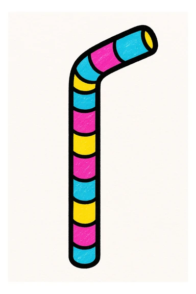 playful, simple, clear subject bendy striped straw with stripes, vibrant and pop colors sticker