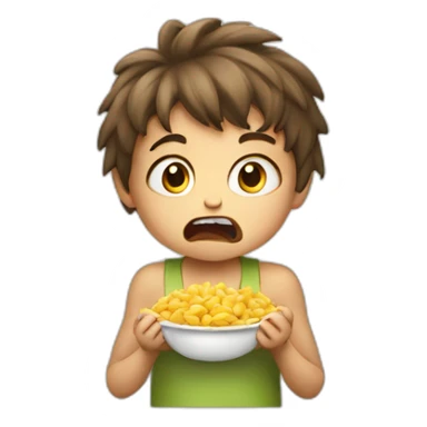 Angry child eating sticker