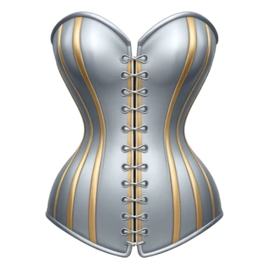 A luxury corset emoji made of silver chrome, smooth metallic curves, minimal fashion silhouette, glossy reflections, sensual high-end aesthetic, iOS emoji style, centered, clean white background sticker