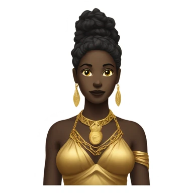black goddess wearing gold sticker