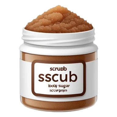 Dark brown sugar body scrub in a white jar with the inscription scrub sticker
