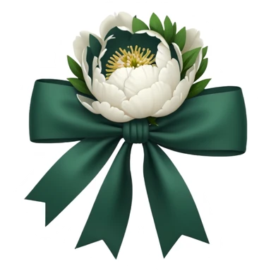 white peonies with a dark green bow, minimalism, iOS emoji style, no faces or smileys sticker
