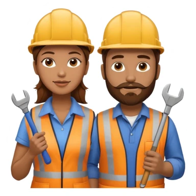 me haces una mujer pelo marron y un hombre con barba , que ambos esten vestidos como constructores de obra  sticker