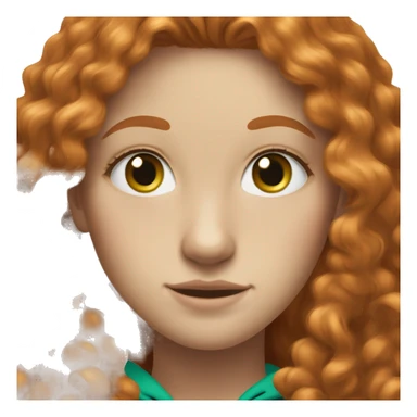 Redhead teenage girl with freckles and blue eyes. She’s wearing a green hoodie and she has long curly hair and blonde eye eyebrows. sticker