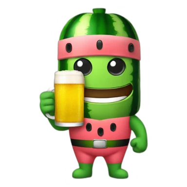 Watermelon superhero holding a beer sticker