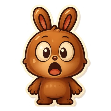 Change the brown bunny character's face to a surprised expression with wide eyes and open mouth, keeping the retro stickers style. sticker