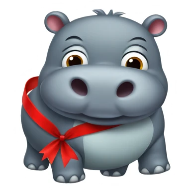 Hippo with red ribbon sticker