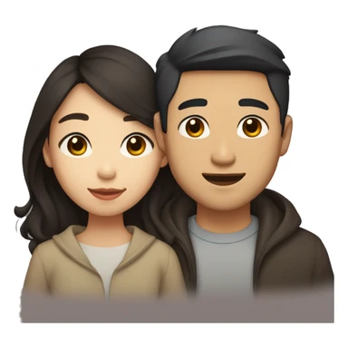 A half pale Asian man with short dark hair and amber eyes embracing and loving a half Asian woman with long wavy dark hair and dark hazel eyes. They love each other a lot And have good fashion taste. sticker