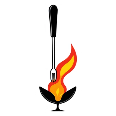 burning spoon fork and knife crossed together, kitchen utensils on fire with flames sticker