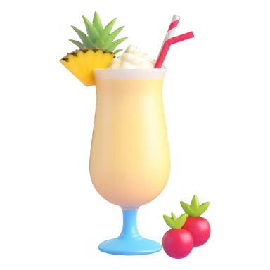 pina colada in a glass with creamy drink, pineapple and cherry garnish, 3D emoji style sticker