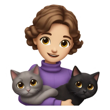 violetta girl brown hair with three black cats in her arms sticker