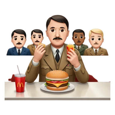 adolf hitler holding a big mac while sitting in a diner while being surrounded by his enemies  sticker