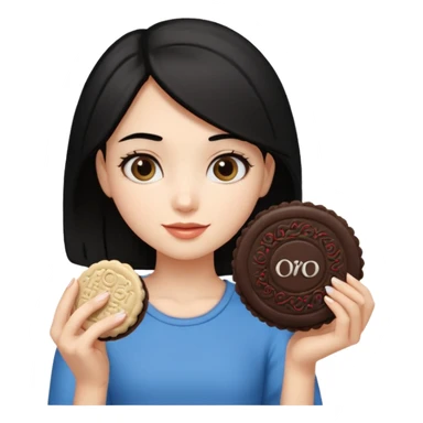 Girl with shoulder-length black hair, holding an oreo cookie in her hand sticker