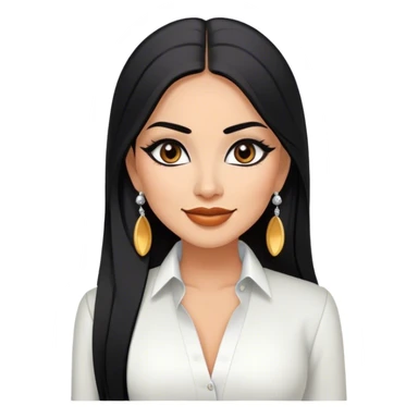 beautiful woman boss, with long straight black hair, with make up, black eye liner, smile, mexican, brown skin, wearing beautiful sexy outfit and white earings, she stand up,  sticker
