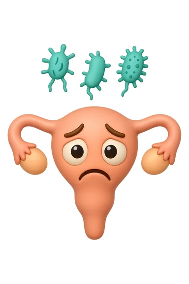 EMOJI STILE IPHONE 3D DI UTERO 3D CON ESPRESSIONE TRISTE  IN VOLTO MENTRE SOPRA LUI FLUTTUANO BATTERI, FAGLI ANCHE LA PARTE BIANCA DEGLI OCCHI, NON SOLO LA PUPILLA sticker