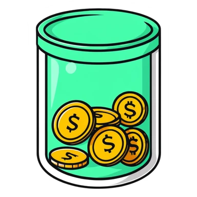 glass with coins sticker